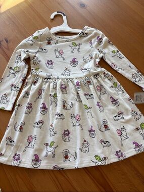 Target Cream Halloween Puppy & Cat Print Dress with Colorful Accents